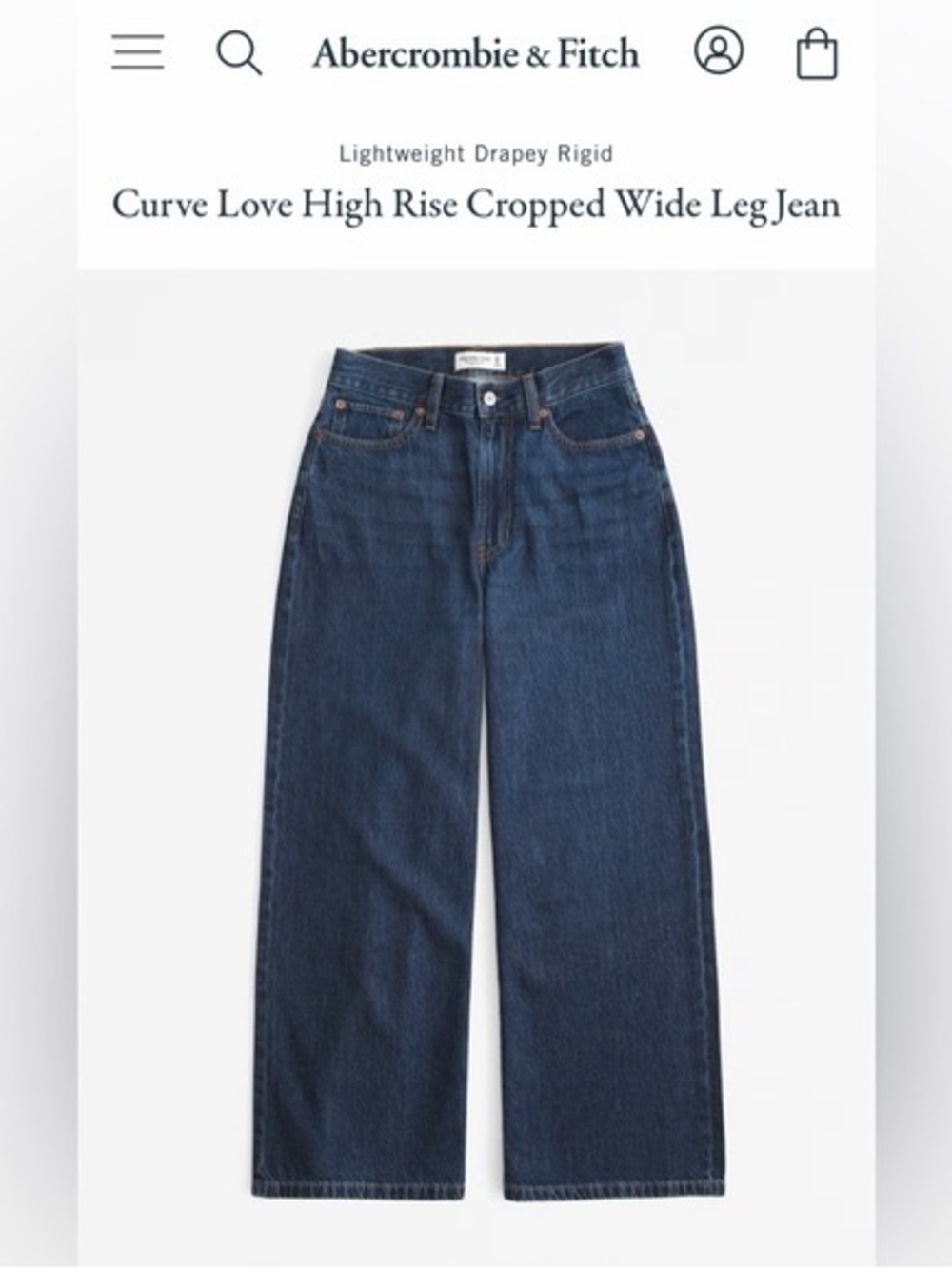 Abercrombie Curve Love High Rise Cropped Wide Leg Jeans - Dark Marble 32Short